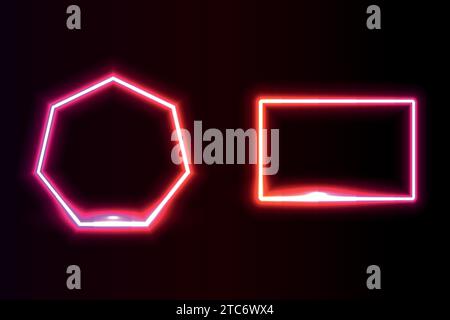 Neon light in the shape of a rectangle and heptagon vector illustration. Stock Vector