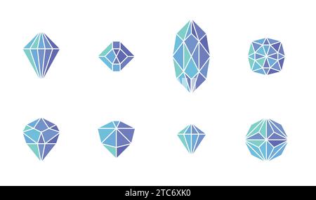 Diamond and jewel collection. Isolated faceted gemstone set. Vector gems set. Stock Vector