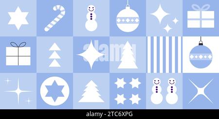 Christmas trendy design for wrapping paper. Fresh Christmas pattern - seamless tiles with cute geometric cartoon style modern theme. Light blue color. Stock Vector