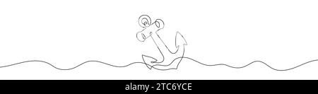 Continuous line drawing of sea anchor. One line drawing background. Vector illustration. Anchor continuous line. Stock Vector