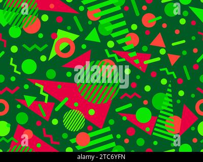 Geometric seamless pattern with memphis elements in 80s style. Colorful geometric pattern. Design of promotional products, wrapping paper and printing Stock Vector