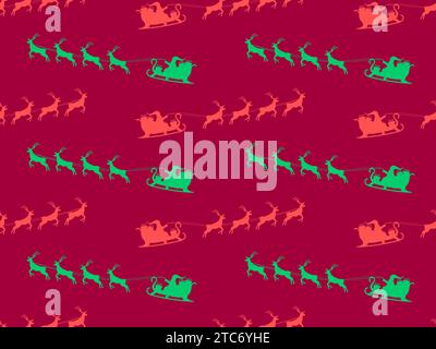 Christmas seamless pattern with Santa Claus is flying in a sleigh with reindeer. Santa's sleigh. Xmas design for wallpaper and banners. Vector illustr Stock Vector