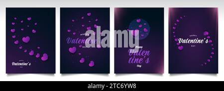 Valentine's Day Card or Poster Design with 3D Purple Heart Illustration. Happy Valentine's Day Typography Stock Vector