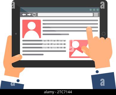 User hand enters data on website of Job Search on portable laptop. Personal Information web page on screen of digital gadget. Simple flat vector isola Stock Vector