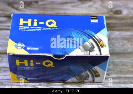 Cairo, Egypt, November 29 2023: Hi-Q Korean set of new unused auto brake pads for a car, car service and maintenance, repair concept, spare parts for Stock Photo
