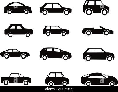 Car Monochrome icon set Simple Solid style, vehicle icon. Stock Vector