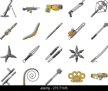 weapon gun game knife war icons set vector Stock Vector