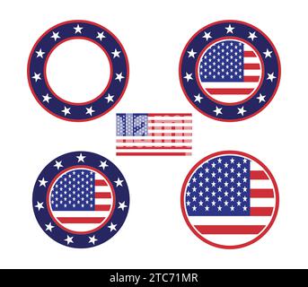 United States independence day banner, American flag circle badge vector. Stock Vector