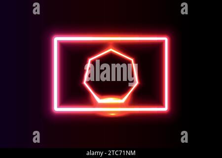Neon light in the shape of a rectangle and heptagon vector illustration. Stock Vector