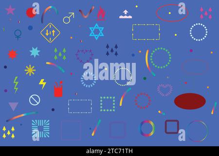 Vector colorful cute doodles, abstract shapes and simple pattern design template. Stock Vector