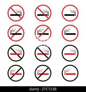 No smoking sign, No cigarette sign icons, Cigarette ban sign vector illustration. Stock Vector