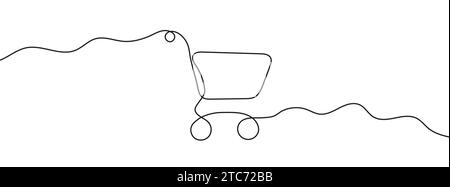 Continuous line drawing of shopping cart . One line drawing background. Vector illustration. Single line shopping cart icon. Stock Vector