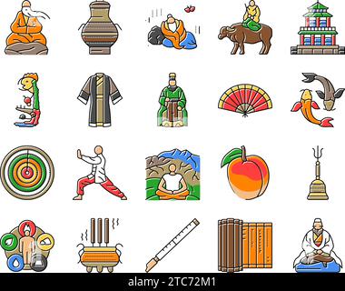 taoism yang yin ying chinese icons set vector Stock Vector