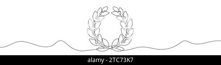 Continuous line drawing of laurel wreath. One line drawing background. Vector illustration. Single line laurel wreath icon. Stock Vector