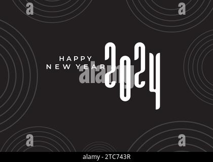 Creative happy new year 2024 black and white design. Premium vector background, for posters, calendars, greetings and New Year 2024 celebrations. Stock Vector