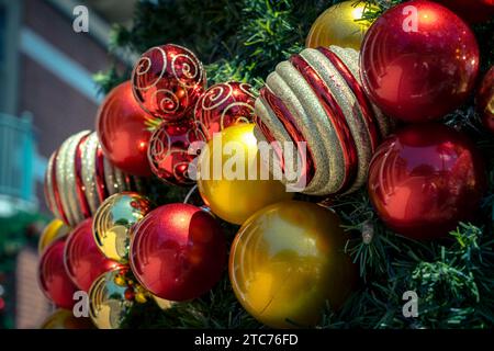 Colourful Christmas tree decoration ornaments Stock Photo