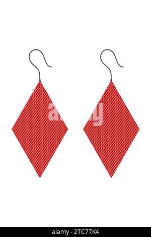 Two rhombus-shaped earrings made of red 3D cubes Stock Vector