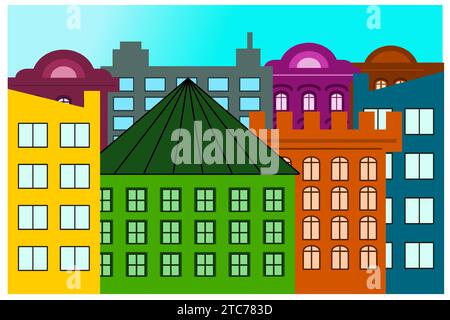 Town houses architecture colorful flat vector illustration Stock Vector ...