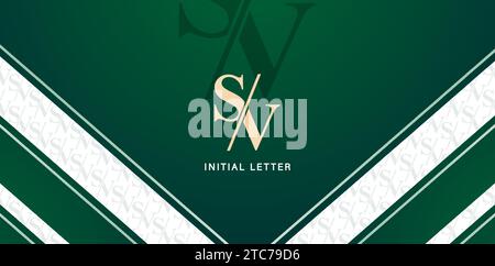 Vector illustration lettering SV with a pattern in green color backgrounds for business card, branding ads campaigns, letterpress, embroidery, covers Stock Vector