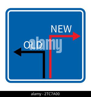 Old way vs new way road arrows sign. Vector illustration isolated on white background Stock Vector