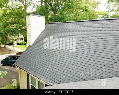 Drone photos of a residential roof replacement with asphalt shingles Stock Photo