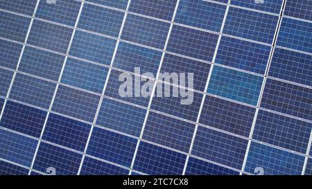Aerial view of photovoltaic cells, absorbing solar energy on top of a house at Sao Tome e Principe,Africa Stock Photo