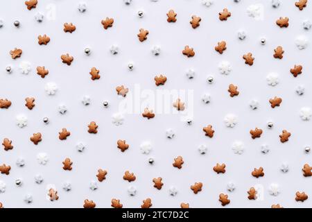 Christmas Colored sugar sprinkles background, Sugar sprinkle dots, decoration for cake and bakery, a lot of sprinkles on white background. Top view Stock Photo
