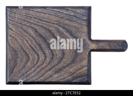 Small black wooden serving board isolated, top view Stock Photo