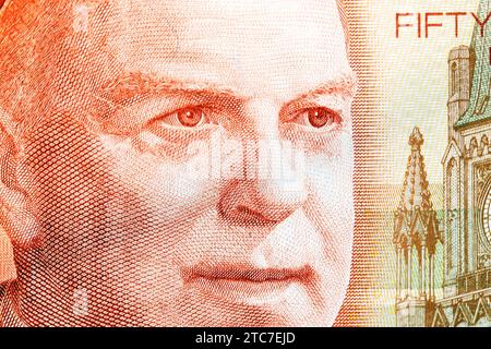 William Lyon Mackenzie King a closeup portrait from Canadian money - Dollar Stock Photo
