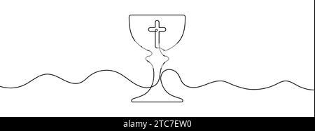 Continuous editable line drawing of holy grail. One line drawing background. Vector illustration. Single line church communion cup icon. Stock Vector