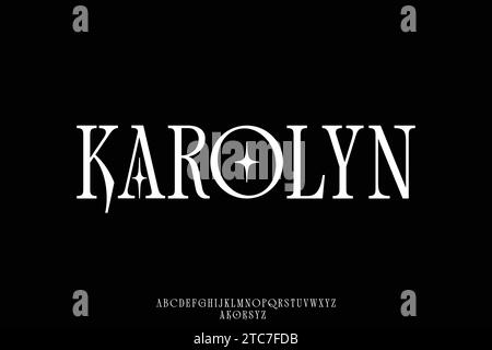 Unique decorative condensed serif alphabet display font vector with alternate Stock Vector
