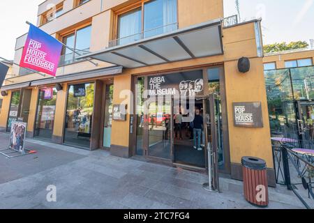 27.09.2021 Sweden Stockholm- front facade of the building of Abba The Museum on a sunny summer day. Selected focus. Stock Photo