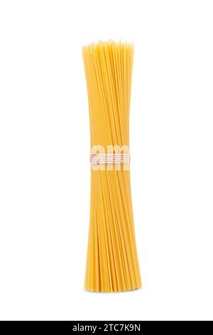 Bunch of spaghetti tied with a rope isolated on white background. With clipping path Stock Photo