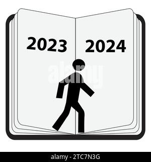 Silhouette of a person in a book changing old year to new year Stock Vector