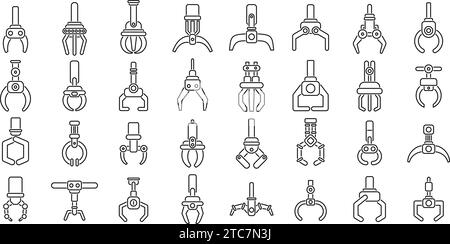 Grabber icons set outline vector. Crane claw game. Machine robotic toy Stock Vector