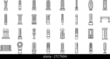 Ultraviolet portable sterilizer icons set outline vector. Bacterium bulb. Lamp uv light Stock Vector