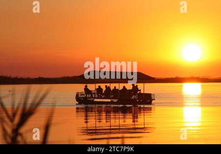 Sunset Boat Trip on the Chobe River, Botswana. Stock Photo