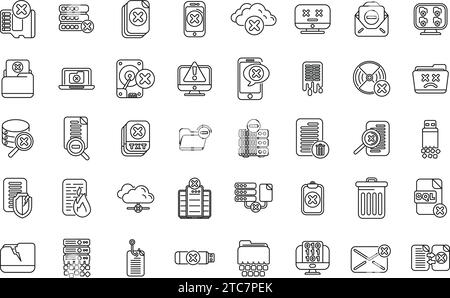 Data loss icons set outline vector. Cloud access key. Erase system Stock Vector