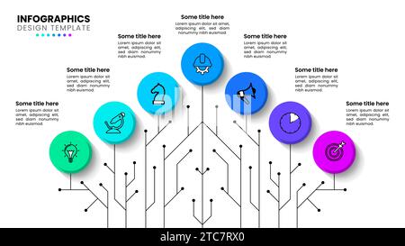 Infographic template with icons and 7 options or steps. Technology concept. Can be used for workflow layout, diagram, banner, webdesign. Vector illust Stock Vector