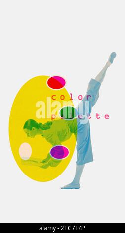 Web designer. Young woman working on laptop, creating website for company. Ux ui designer. Contemporary art collage Stock Photo