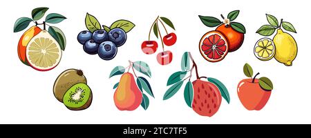 Hand drawn abstract fruits and berries vector set. Stock Vector