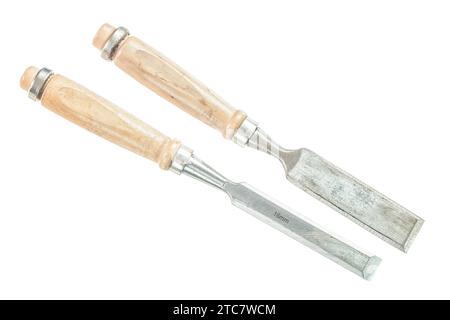 Firmer chisels isolated on white top view Stock Photo