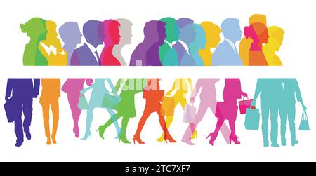 A large diverse group of people in the city. illustration Stock Vector