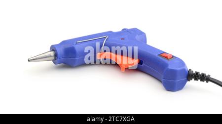 New blue glue gun tool isolated on white. Stock Photo