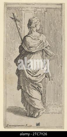 Girl carrying a crucifix and stepping toward a pilaster, seen from behind 1927 by Guido Reni Stock Photo