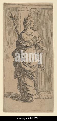 Girl carrying a crucifix and stepping toward a pilaster, seen from behind 1926 by Guido Reni Stock Photo