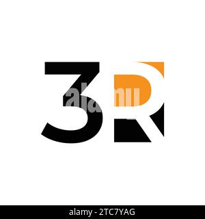 3r letter logo design vector image. Letter 3R Black Orange Logo Vector. abstract simple letter 3R simple geometric logo vector Stock Vector