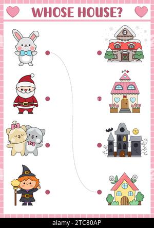 Christmas matching game with Santa characters. Cartoon vector template ...