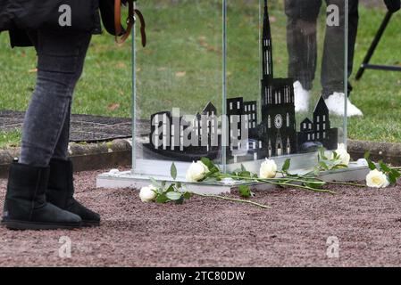 Strasbourg, France. 11th Dec, 2023. Day of tribute in memory of the 5 victims of the terrorist attack in Strasbourg on December 11, 2018. In the presence of the victims' families, Jeanne Barseghian Mayor of Strasbourg, Eric Dupond-Moretti Keeper of the Seals and Minister of Justice, Patricia Miralles Secretary of State, in charge of Veterans and Remembrance, Josiane Chevalier Prefect of Bas-Rhin and Greater East, in front of the memorial stele on Place de la République. Strasbourg, Northeastern France, on December 11, 2023. Photo by Nicolas Roses/ABACAPRESS.COM Credit: Abaca Press/Alamy Live N Stock Photo