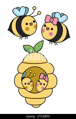 Cute cartoon kawaii beehive. Vector illustration Stock Vector Image ...